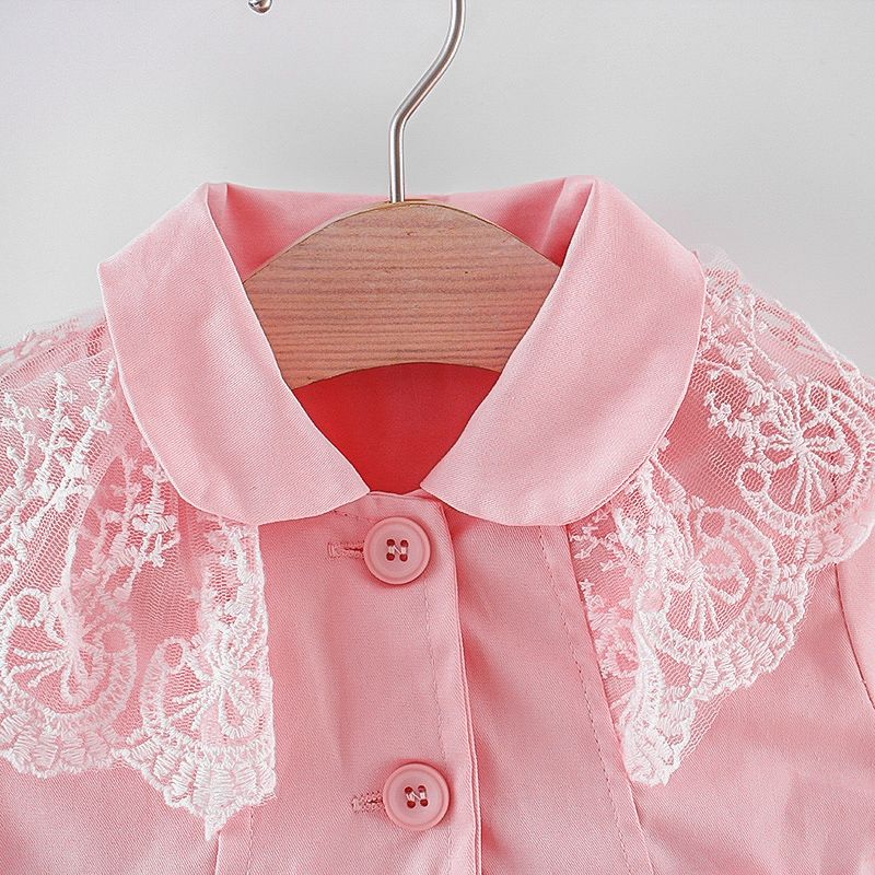 Toddler Girl Lace Design Bowknot Button Design Trench Coat Pink big image 4