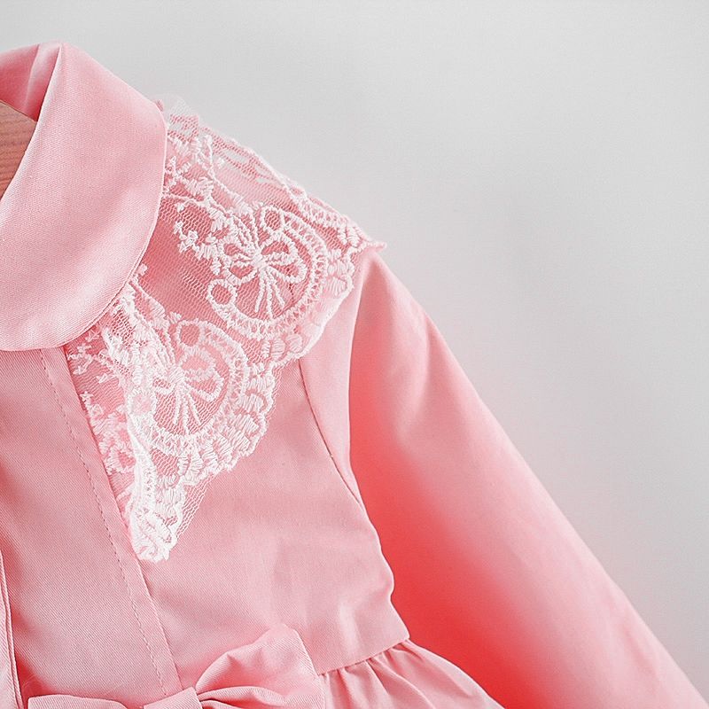 Toddler Girl Lace Design Bowknot Button Design Trench Coat Pink big image 5