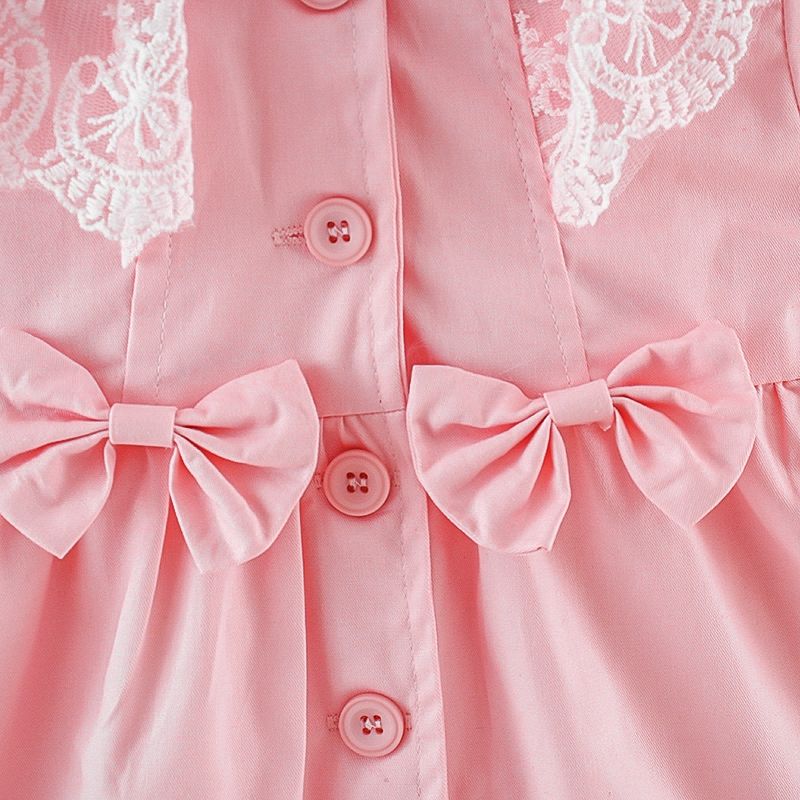 Toddler Girl Lace Design Bowknot Button Design Trench Coat Pink big image 6