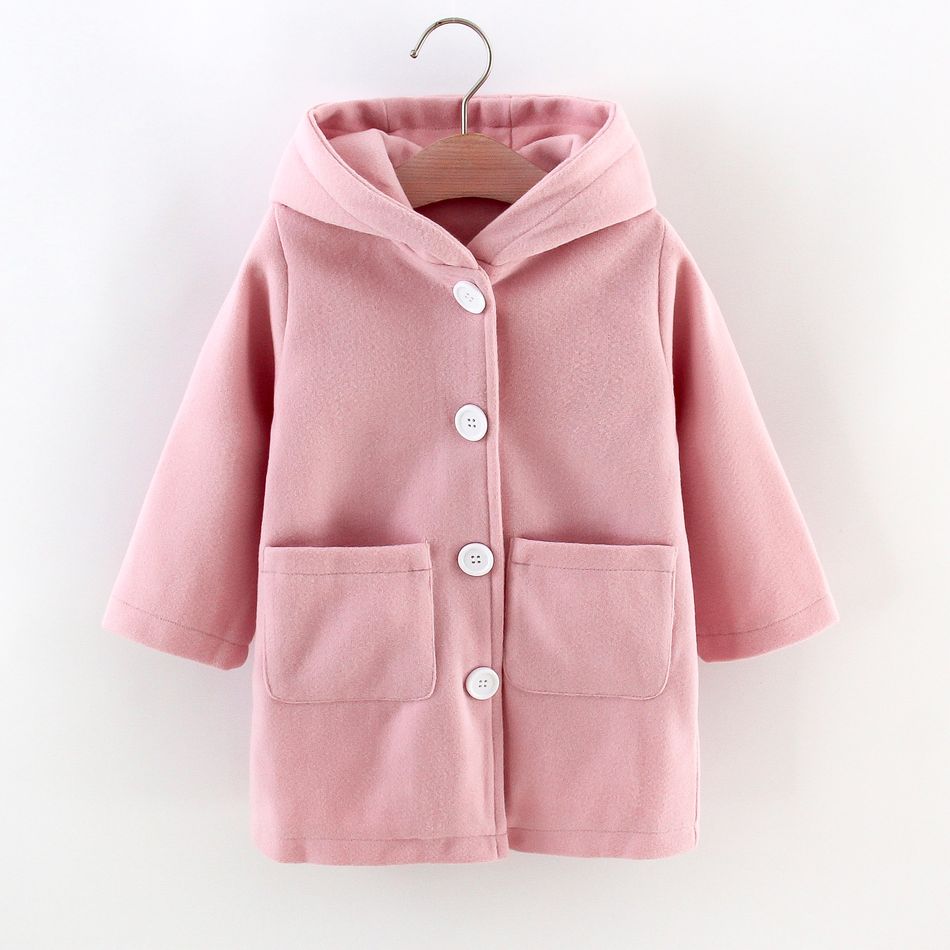 Toddler Girl Pocket Button Design Pink Hooded Coat Pink