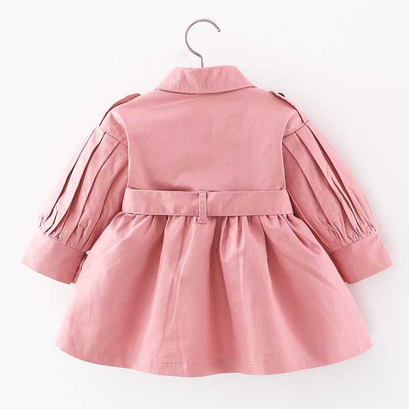 Solid Lapel Collar Double Breasted Long-sleeve Baby Coat Jacket Pink big image 2