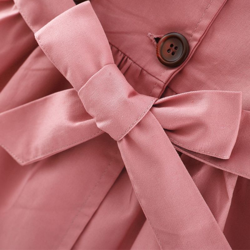 Solid Lapel Collar Double Breasted Long-sleeve Baby Coat Jacket Pink big image 3