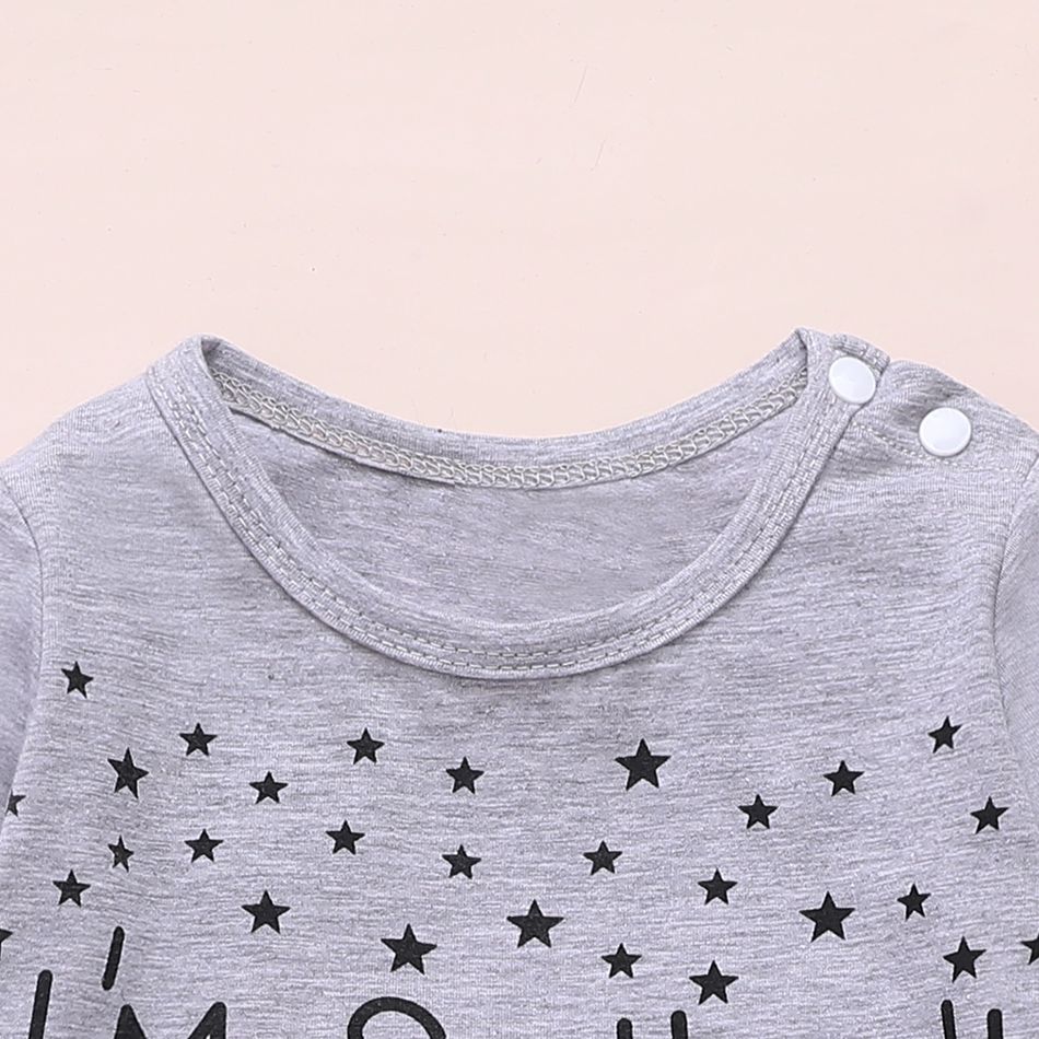 100% Cotton Letter and Stars Print Long-sleeve Baby Jumpsuit Grey big image 4