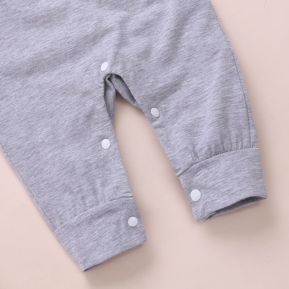 100% Cotton Letter and Stars Print Long-sleeve Baby Jumpsuit Grey big image 7