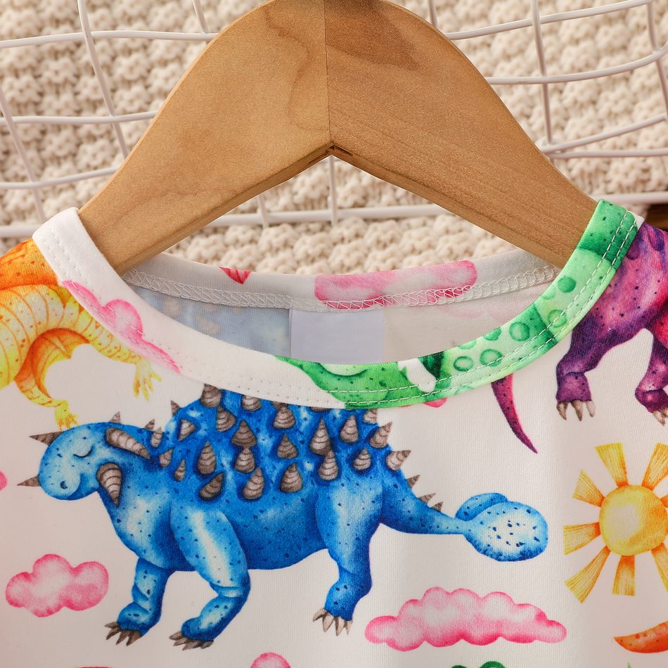 Toddler Girl Ruffled Dinosaur Cloud Rainbow/Floral Print Long-sleeve Pullover Sweatshirt Beige big image 4