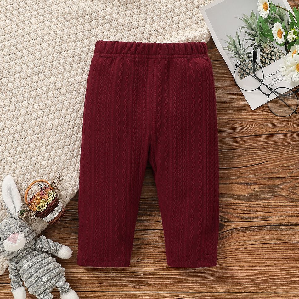 Solid Cable Knit Elasticized Waist Baby Leggings Red