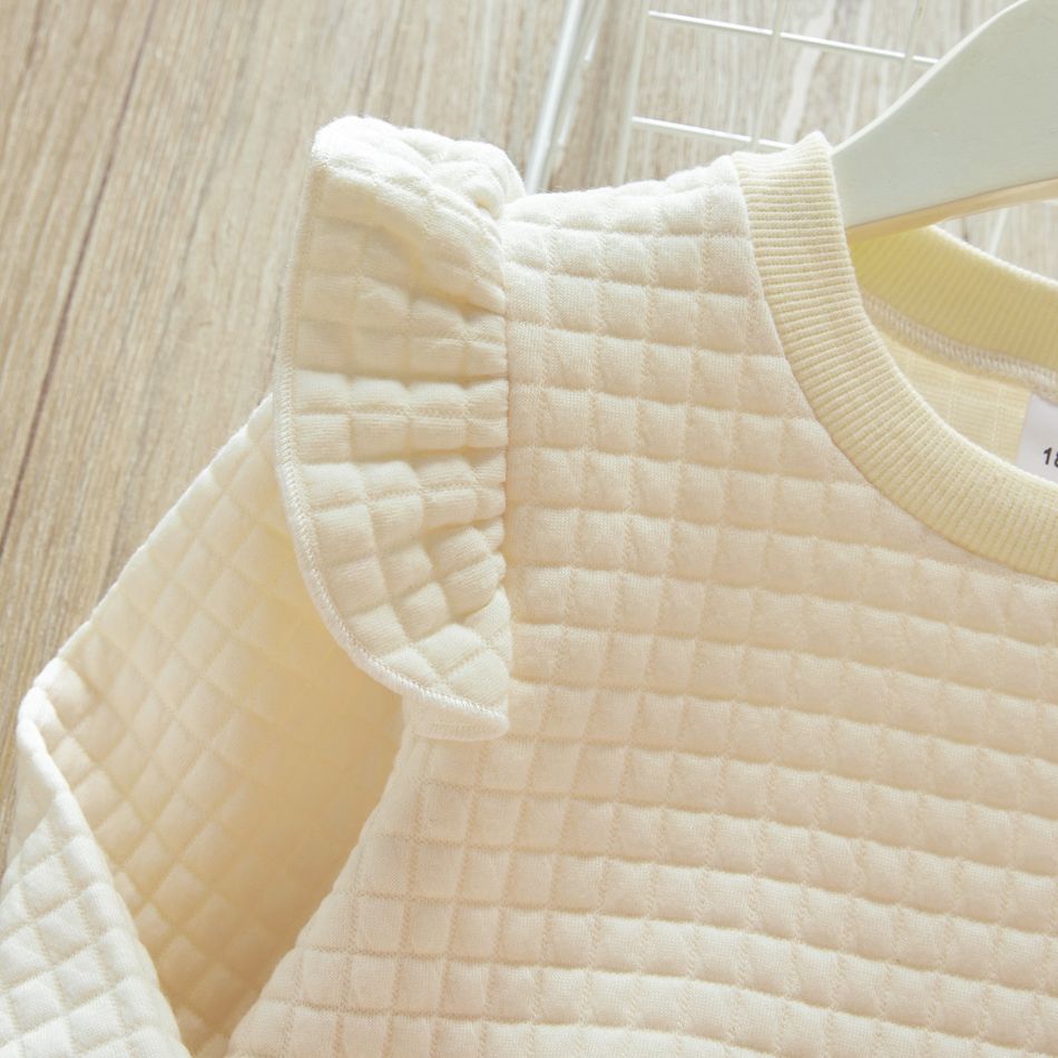 Toddler Girl Textured Ruffled Solid Pullover Sweatshirt Beige big image 5