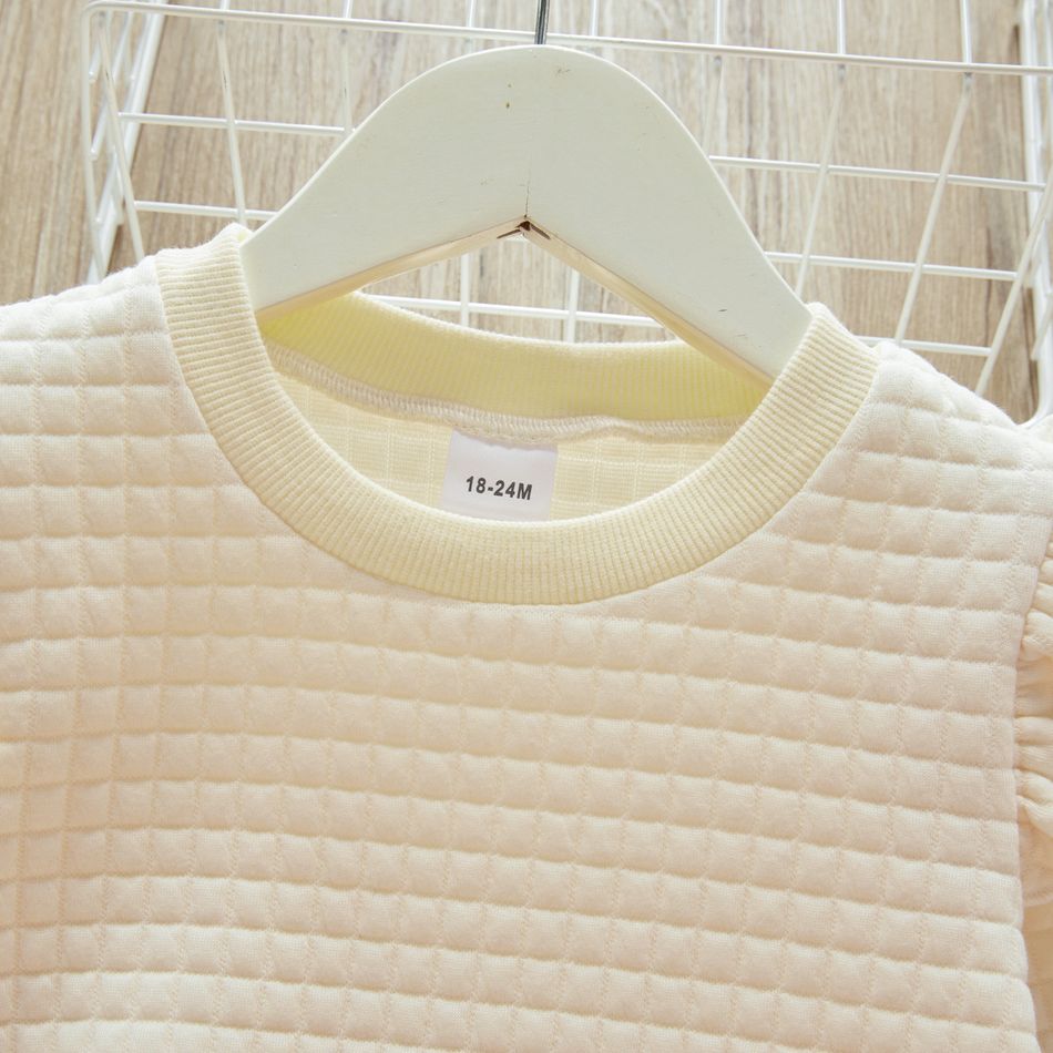 Toddler Girl Textured Ruffled Solid Pullover Sweatshirt Beige big image 4
