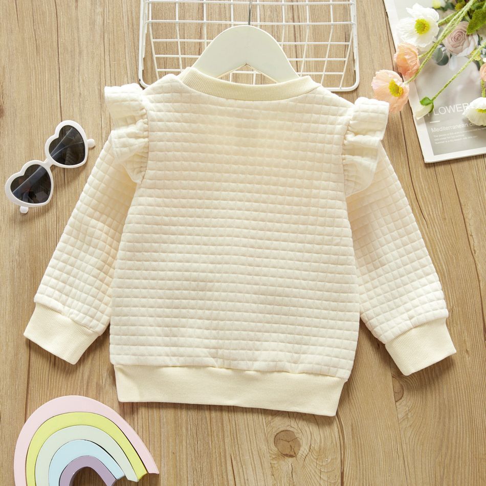 Toddler Girl Textured Ruffled Solid Pullover Sweatshirt Beige big image 2