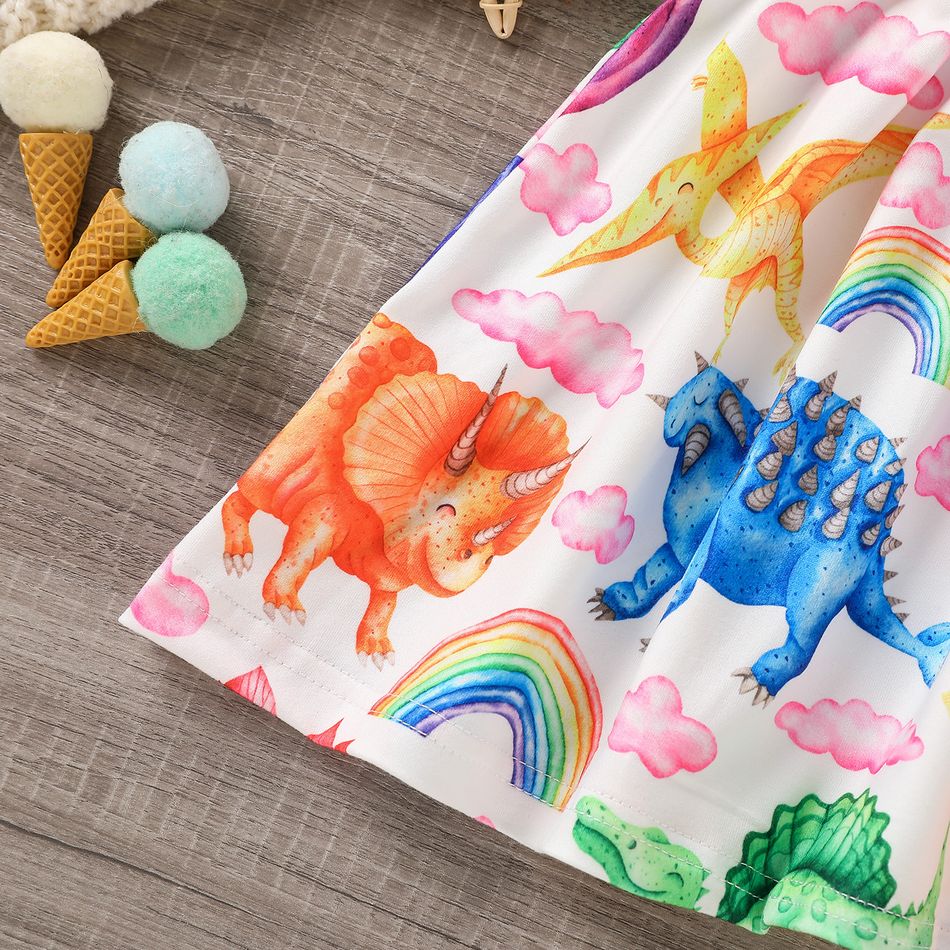 Criança Menina Mangas franzidas Infantil Dinossauro Vestidos Multicolorido big image 3