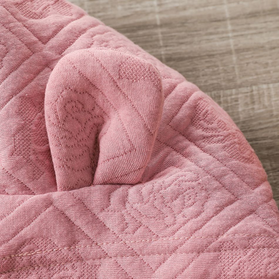 2-piece Toddler Girl Floral Pattern Textured Ear Design Hoodie Sweatshirt and Pants Set Pink big image 3