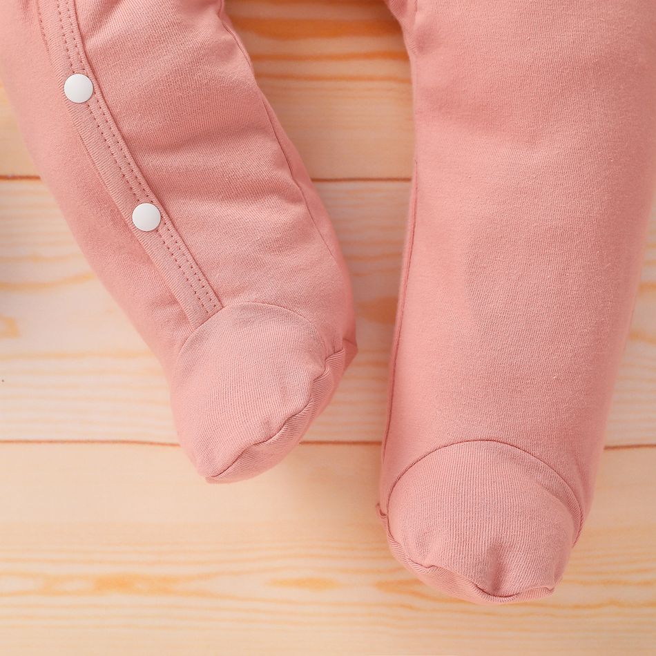 2pcs Baby 95% Cotton Long-sleeve Love Heart Print Footed Jumpsuit with Hat Set Pink big image 4
