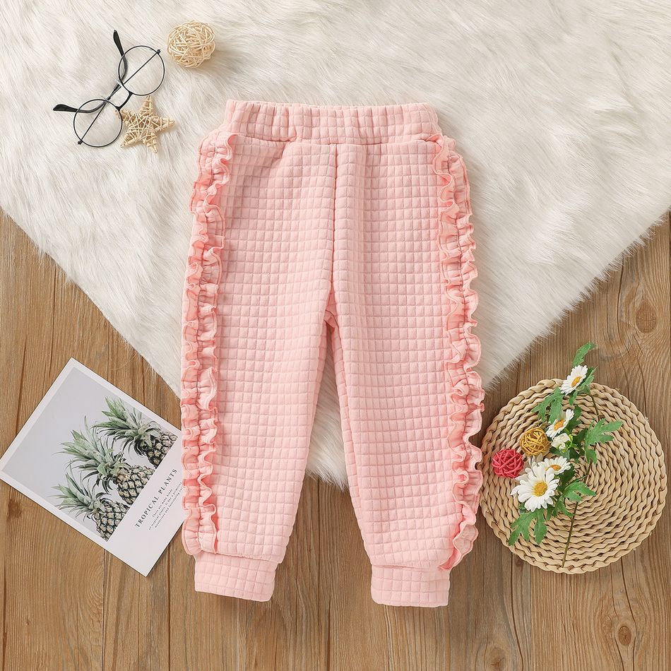 Toddler Girl Ruffled Solid Color Textured Casual Pants Pink big image 1