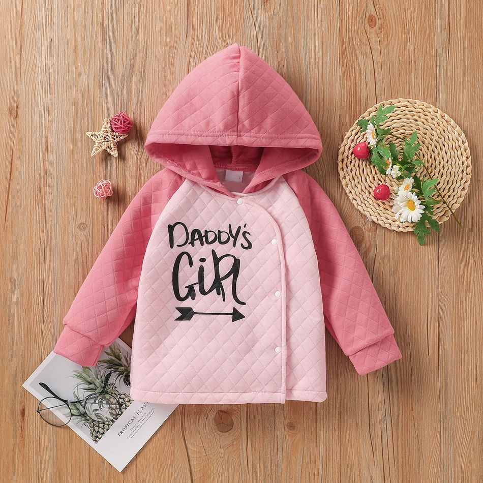 Baby Boy/Girl Letter Print Raglan Long-sleeve Hooded Quilted Top Dark Pink