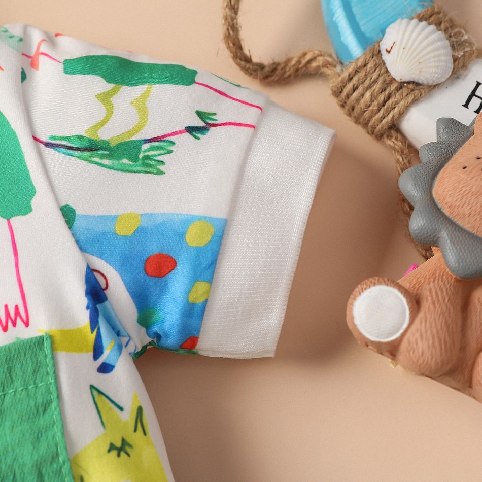 2pcs Baby Boy/Girl Cartoon Animal Print Short-sleeve Polo Shirt and Solid Shorts Set Multi-color big image 5
