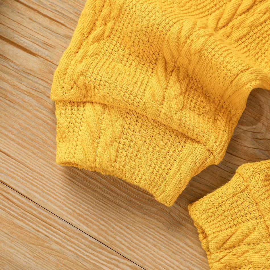 2pcs Toddler Boy Cable Knit Textured Solid Color Sweatshirt and Pants Set Yellow big image 5
