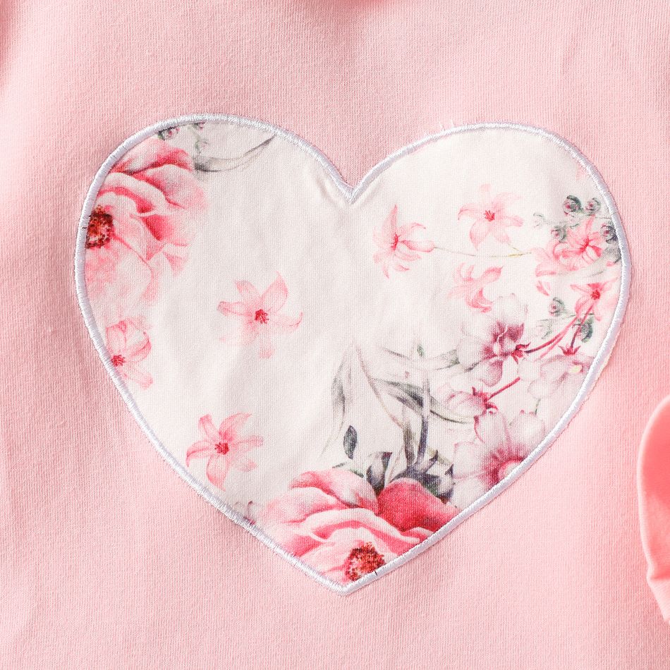 2pcs Baby Girl 95% Cotton Long-sleeve Floral Print Hoodie and Layered Ruffle Trim Pants Set Pink big image 3