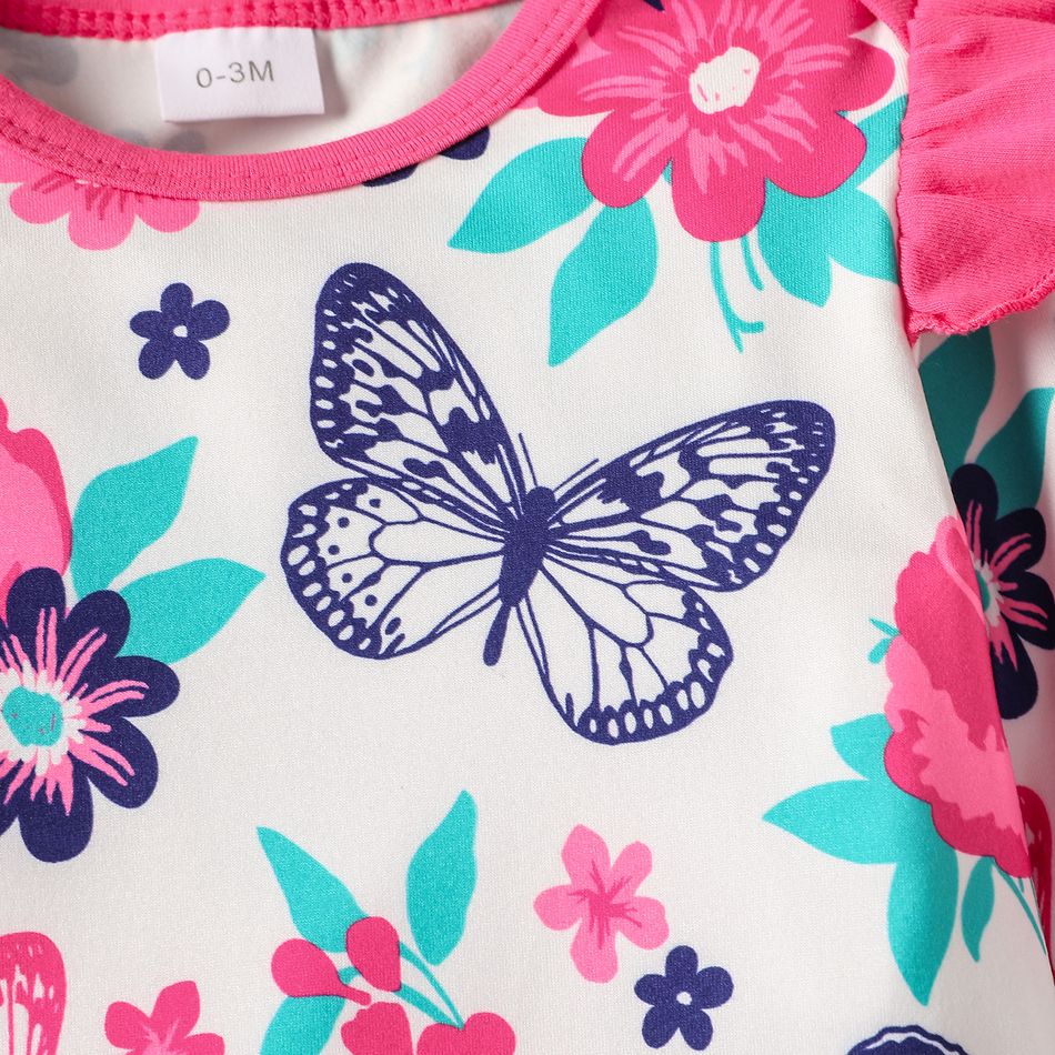 2-Pack Baby Girl 95% Cotton Ruffle Long-sleeve Butterfly Print Jumpsuits Set MultiColour big image 8