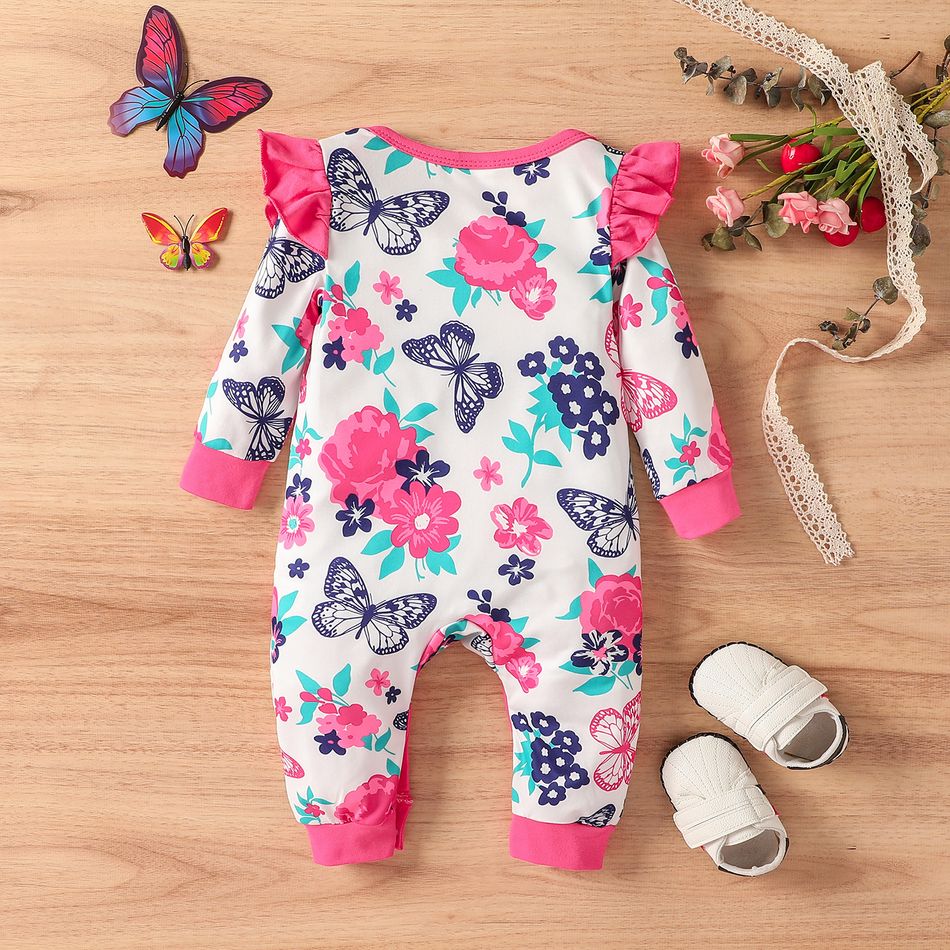 2-Pack Baby Girl 95% Cotton Ruffle Long-sleeve Butterfly Print Jumpsuits Set MultiColour big image 6