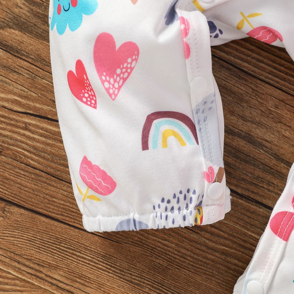 2pcs Baby Girl Allover Koala Print Spliced Ruffle Trim Bowknot Long-sleeve Jumpsuit with Headband Set Pink big image 6