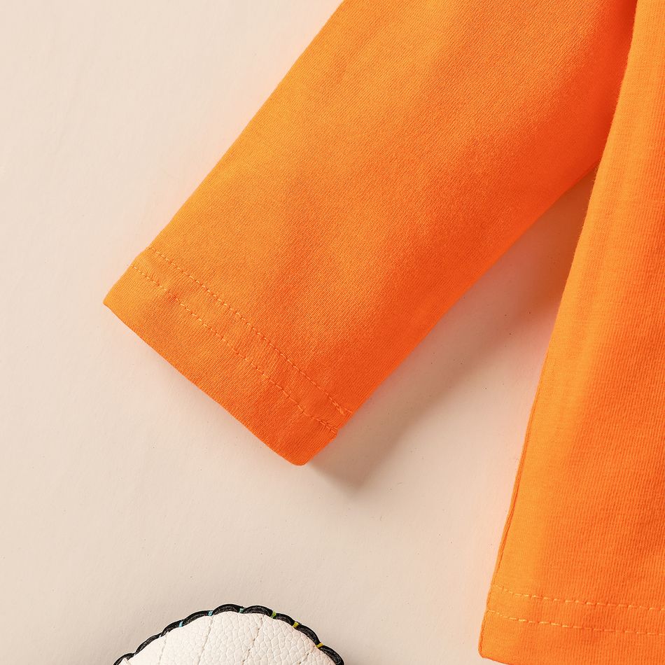 Halloween 2pcs Baby Boy/Girl 95% Cotton Long-sleeve Solid Tee and Allover Print Overalls Set Orange big image 4