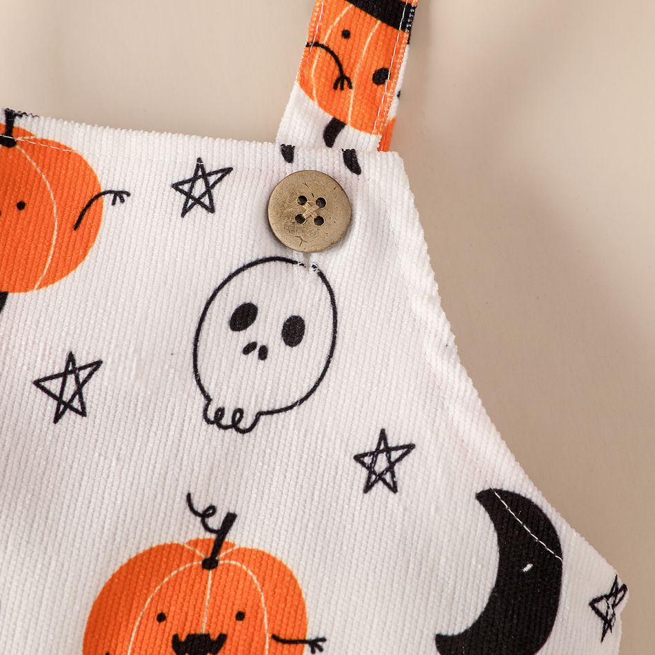 Halloween 2pcs Baby Boy/Girl 95% Cotton Long-sleeve Solid Tee and Allover Print Overalls Set Orange big image 5