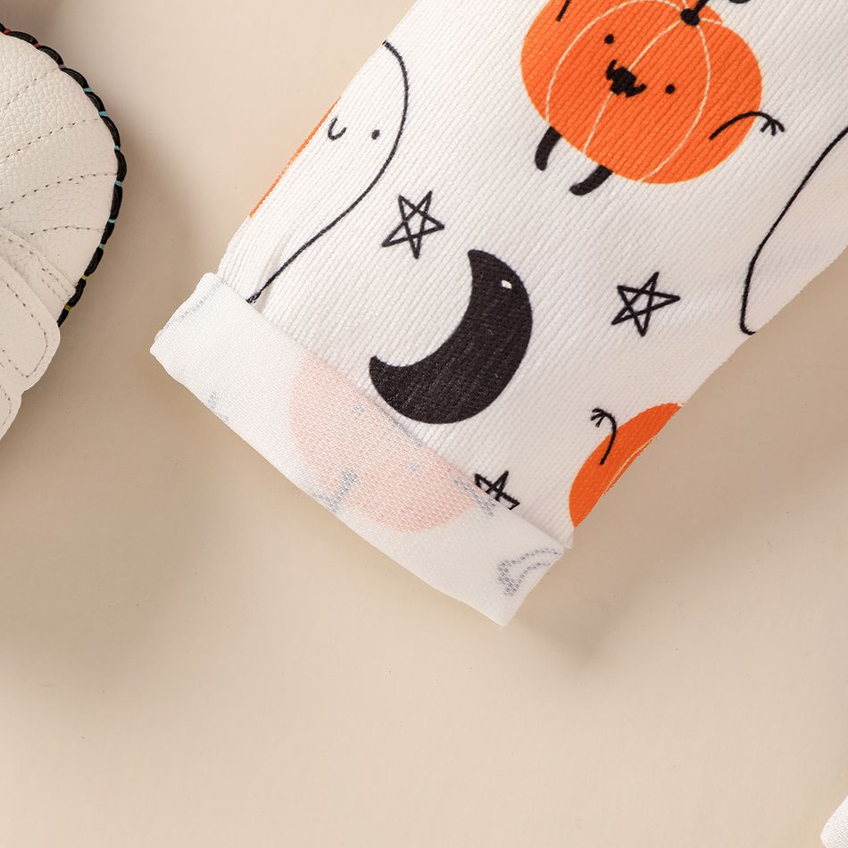 Halloween 2pcs Baby Boy/Girl 95% Cotton Long-sleeve Solid Tee and Allover Print Overalls Set Orange big image 6