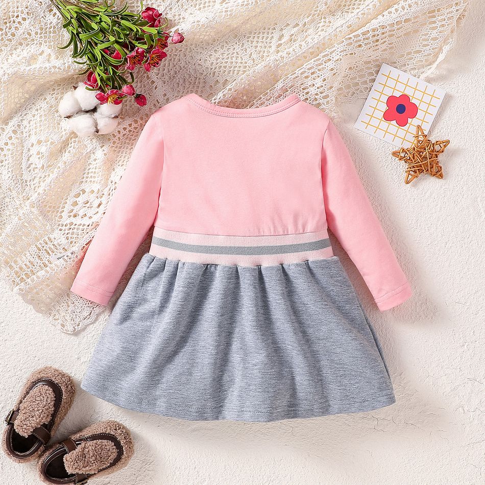 Baby Girl Letter Print Colorblock Long-sleeve Faux-two Dress Grey big image 2
