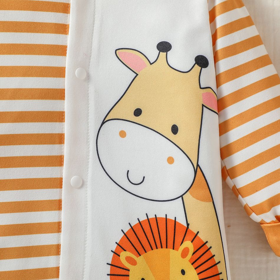 Baby Boy Animal Print & Striped Spliced Long-sleeve Jumpsuit Yellow big image 4