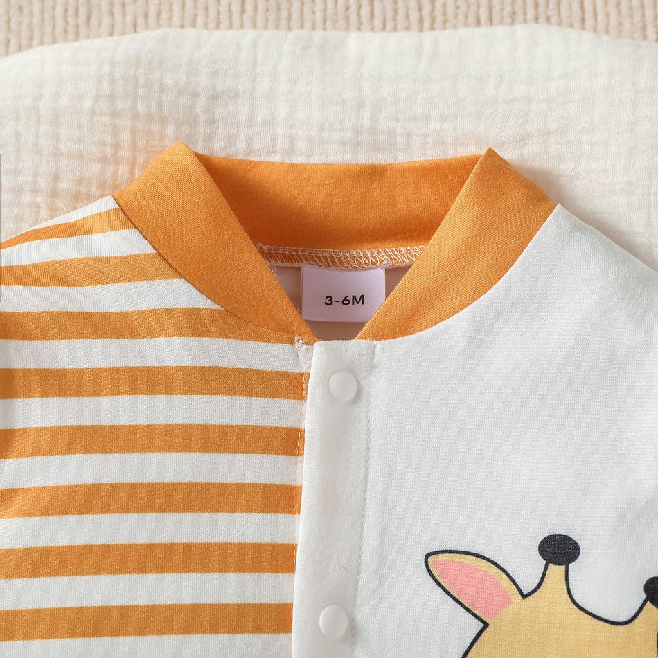 Baby Boy Animal Print & Striped Spliced Long-sleeve Jumpsuit Yellow big image 3