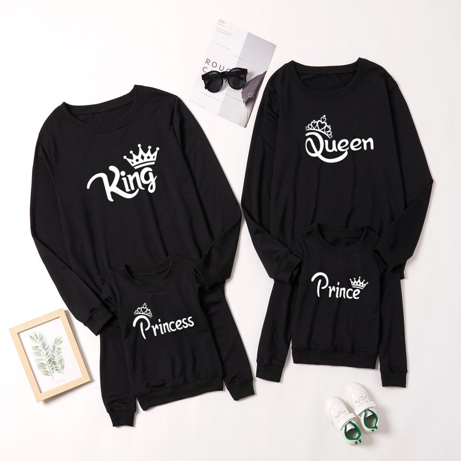 Crown Letter Print Family Matching Sweatshirts Black