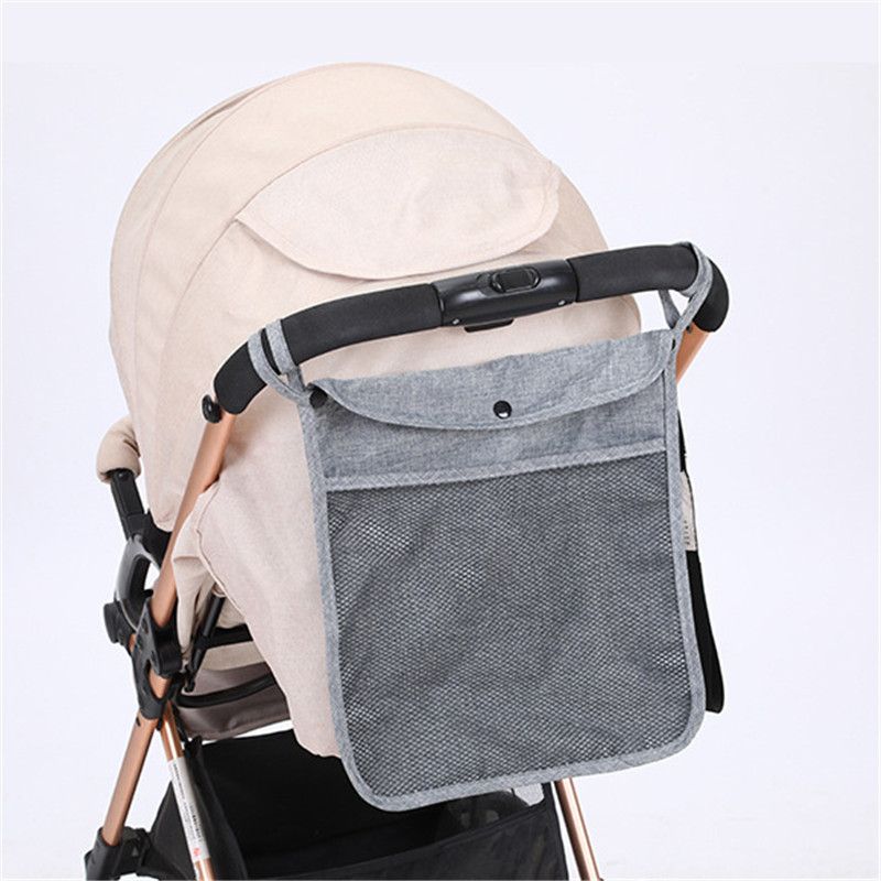 Hanging Storage Linen Bag Baby Trolley Bag Stroller Organizer Seat Pocket Carriage Bag Grey