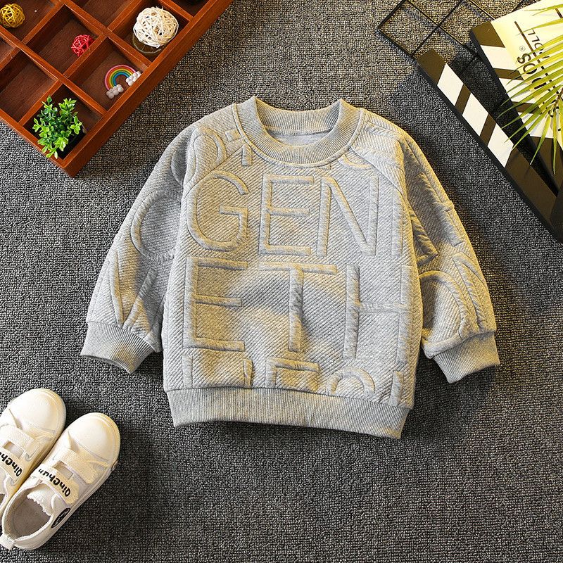 Kid Boy Casual Letter Textured Pullover Sweatshirt Grey