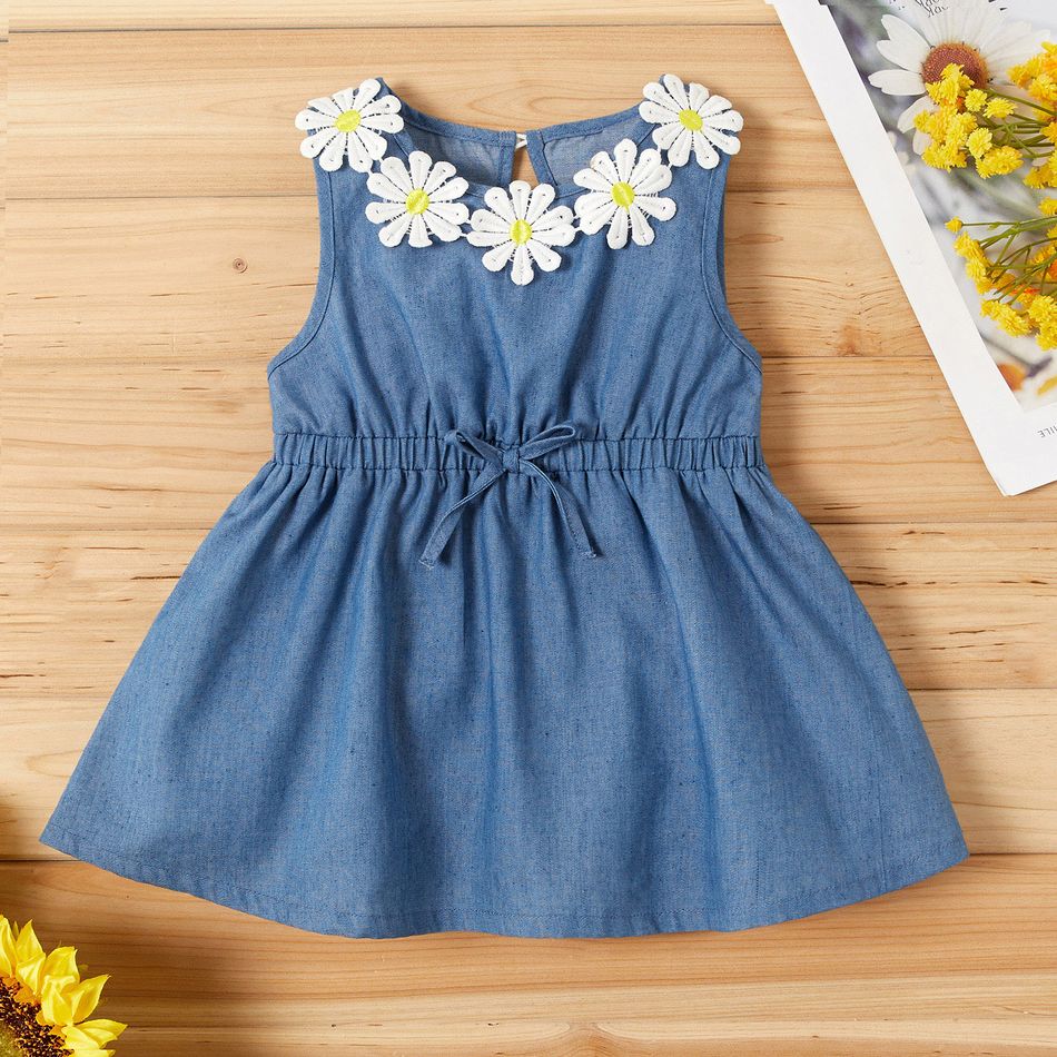 Baby / Toddler Girl Sunflower Decor Denim Sleeveless Dress Royal Blue