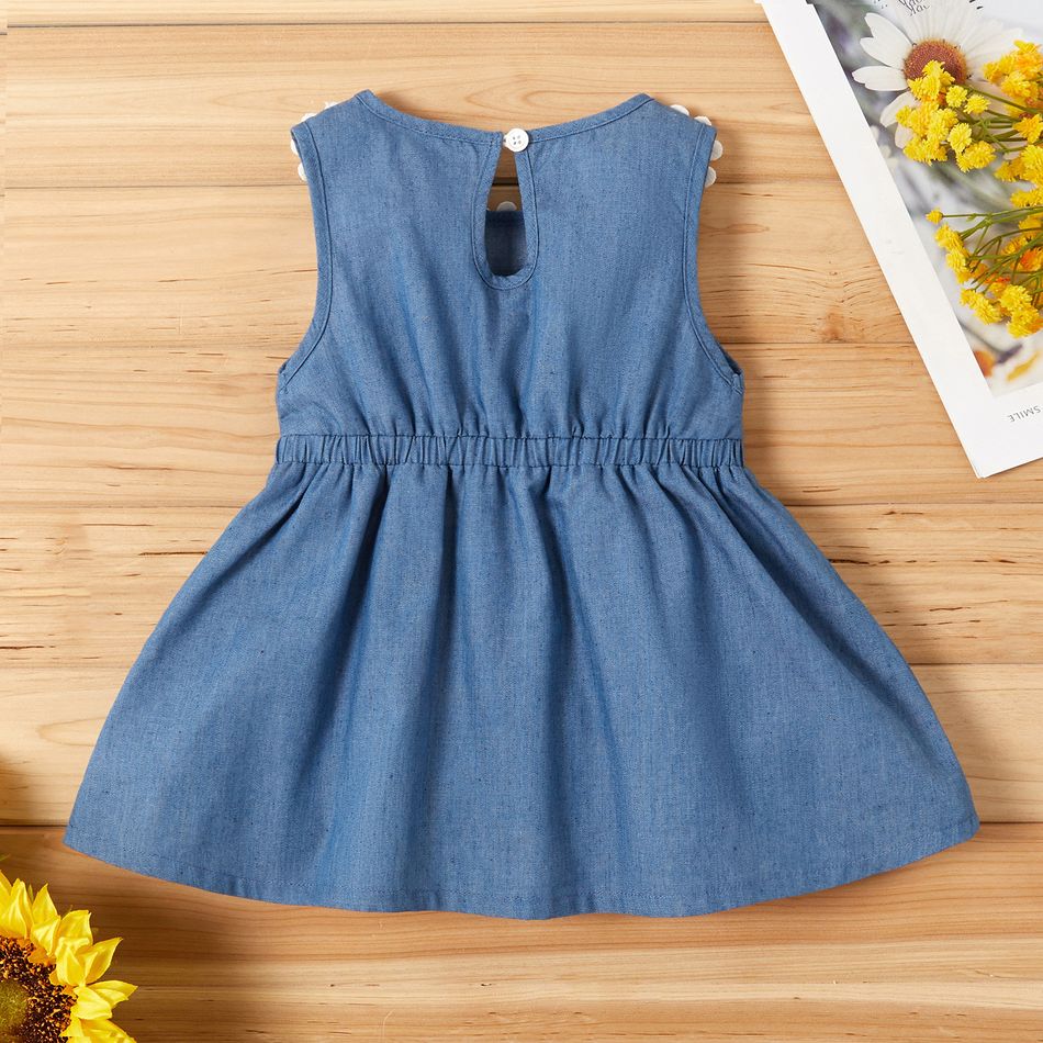 Baby / Toddler Girl Sunflower Decor Denim Sleeveless Dress Royal Blue big image 2