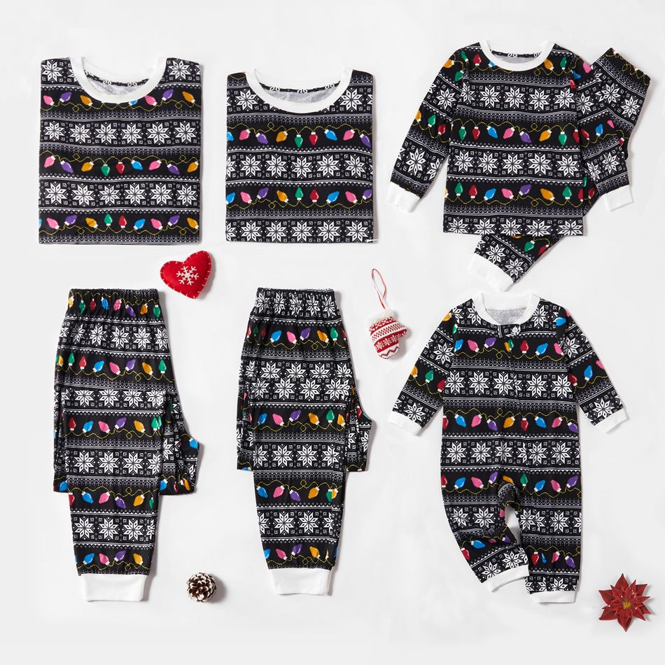 Christmas Colorful Lantern Family Matching Pajamas Sets (Flame Resistant) Dark Grey