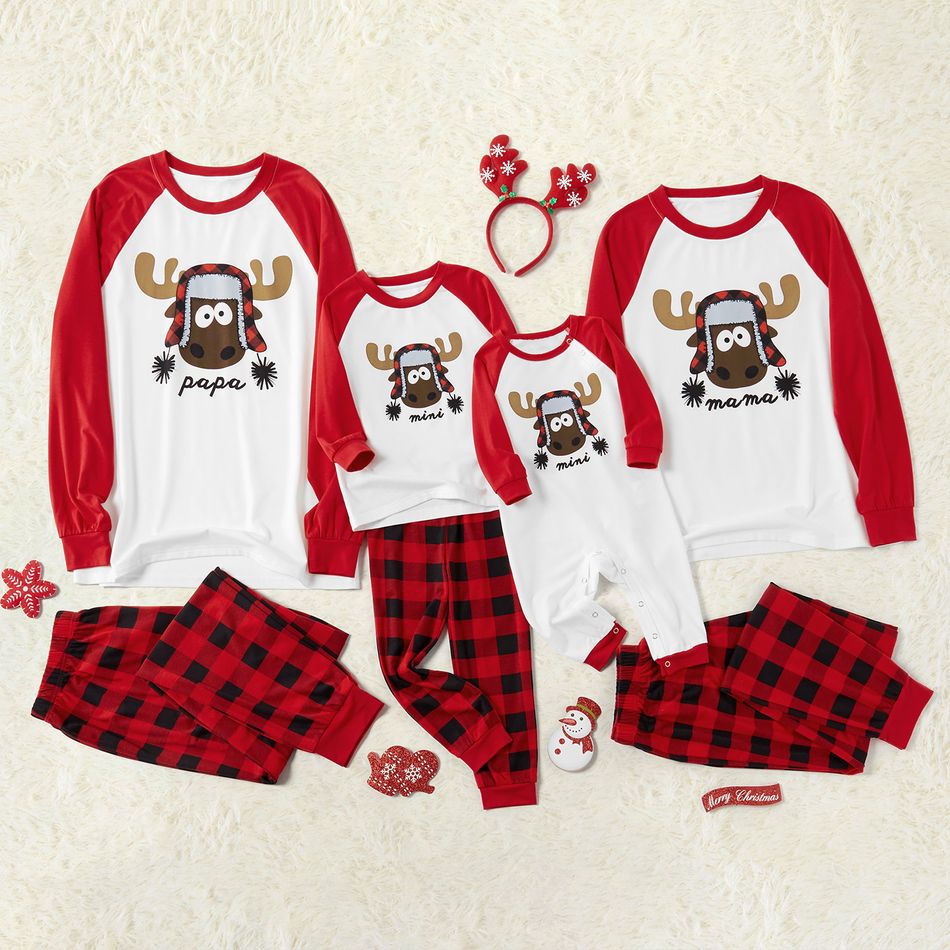 Christmas Deer Pattern Family Matching Pajamas Sets(Flame Resistant) Red/White