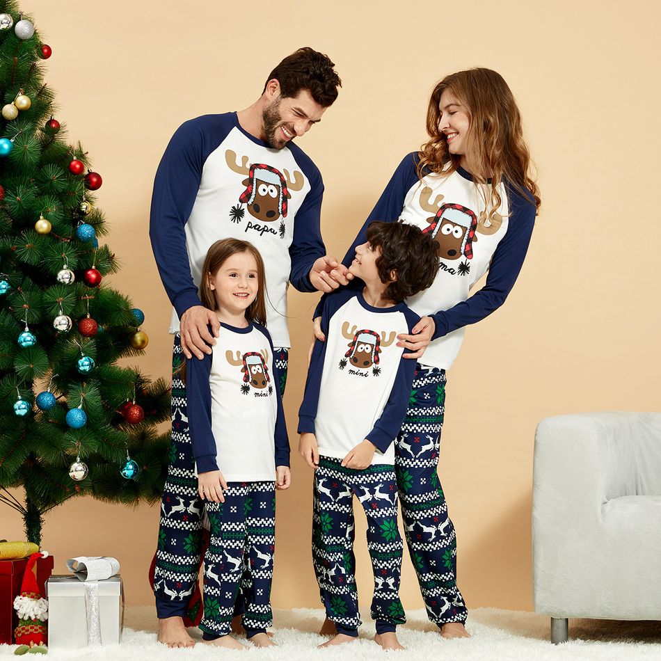 Look de família Manga comprida Conjuntos de roupa para a família Pijamas (Flame Resistant) Azul Escuro / Branco big image 2