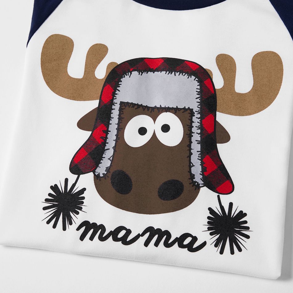Christmas Family Moose Print Matching Pajamas Sets (Flame Resistant) Dark Blue/white big image 7