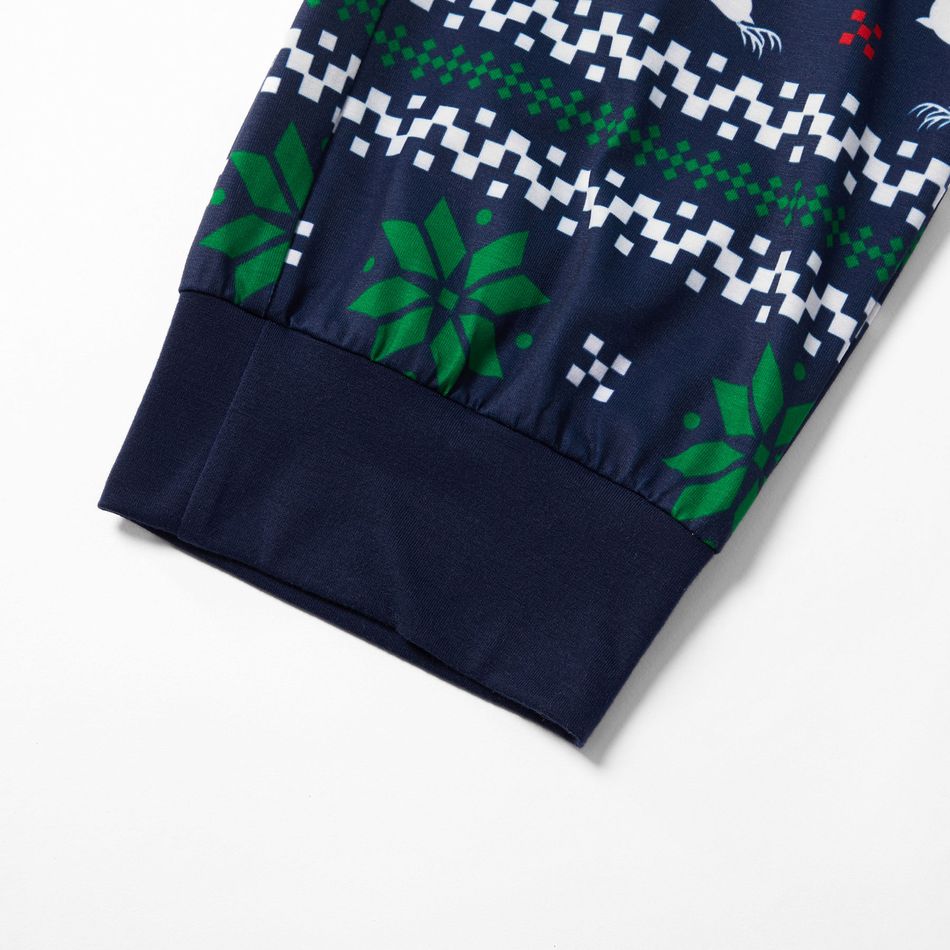 Christmas Family Moose Print Matching Pajamas Sets (Flame Resistant) Dark Blue/white big image 9