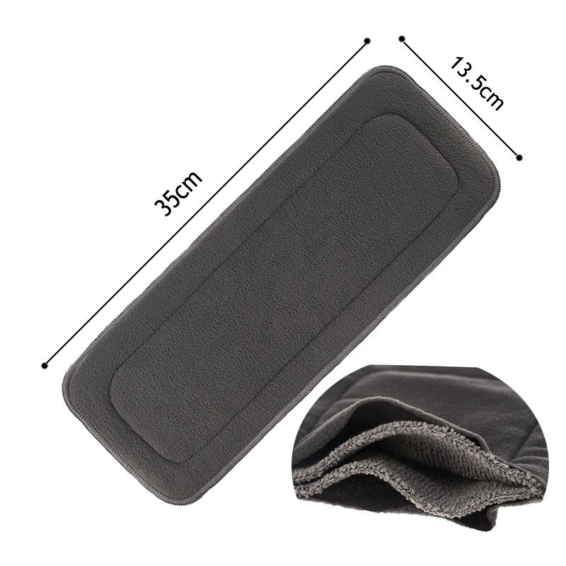 2 Pcs  Four-layer Reusable Inserts Super Absorbent Bamboo Charcoal Diaper Inserts Black