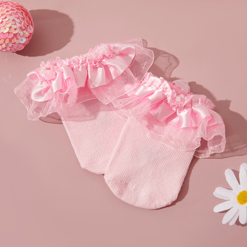 Einfarbige Socken mit Spitzenbesatz für Babys/Kleinkinder Hell rosa big image 2