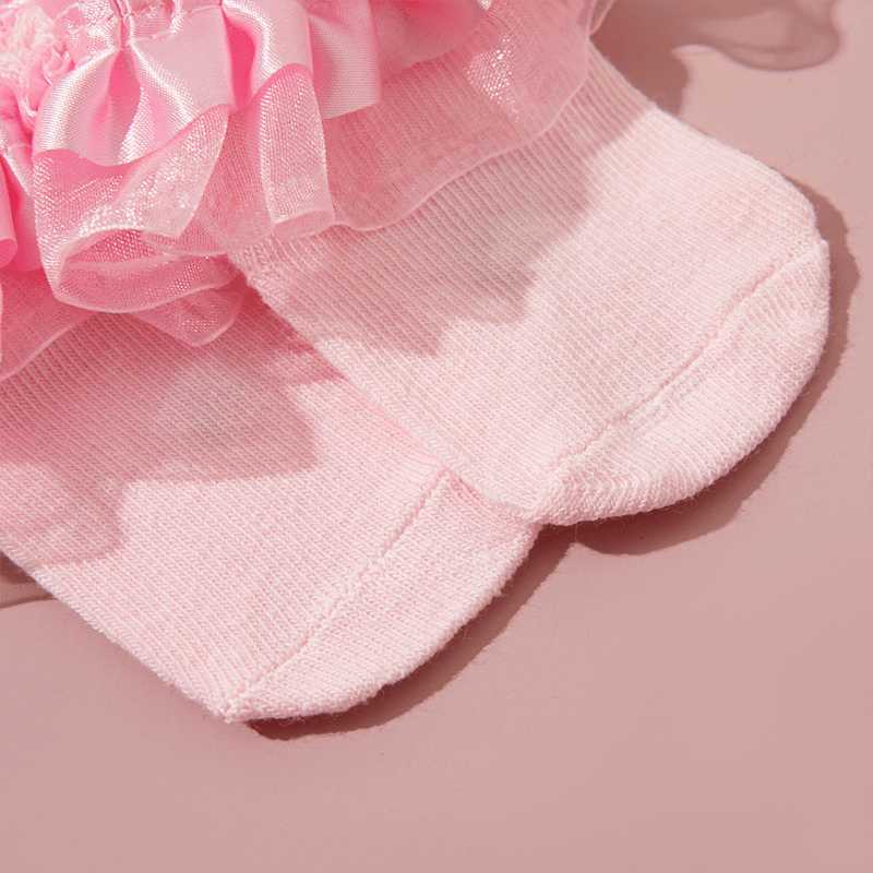 meias de cor sólida com acabamento em renda para bebê / criança Rosa Claro big image 3