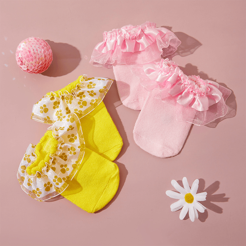 Einfarbige Socken mit Spitzenbesatz für Babys/Kleinkinder Hell rosa big image 4