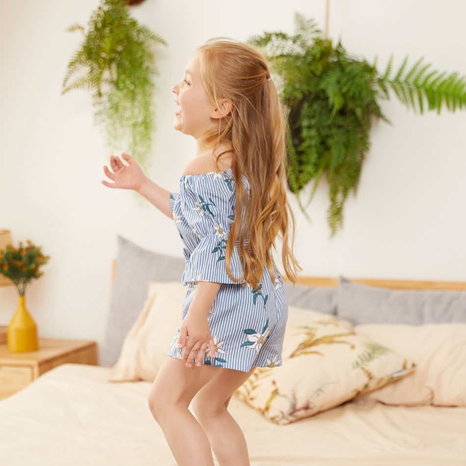 Baby / Toddler Floral Print Striped Off Shoulder Onesies Light Blue big image 12