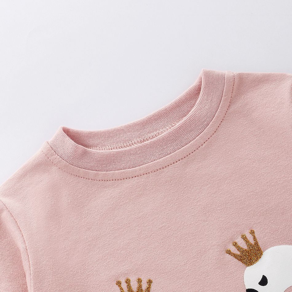 2pcs Swan and Stripe Print Long-sleeve Baby Set Pink big image 5