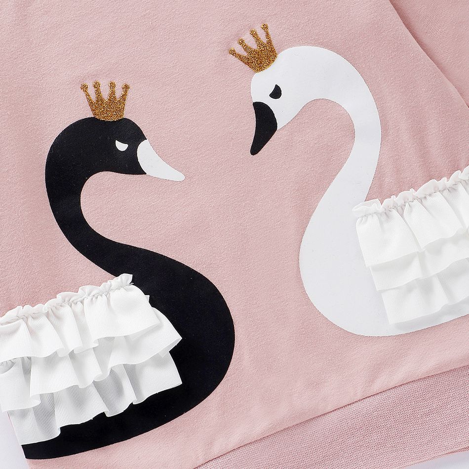 2pcs Swan and Stripe Print Long-sleeve Baby Set Pink big image 6