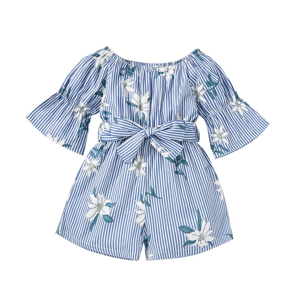 Baby / Toddler Floral Print Striped Off Shoulder Onesies Light Blue big image 14