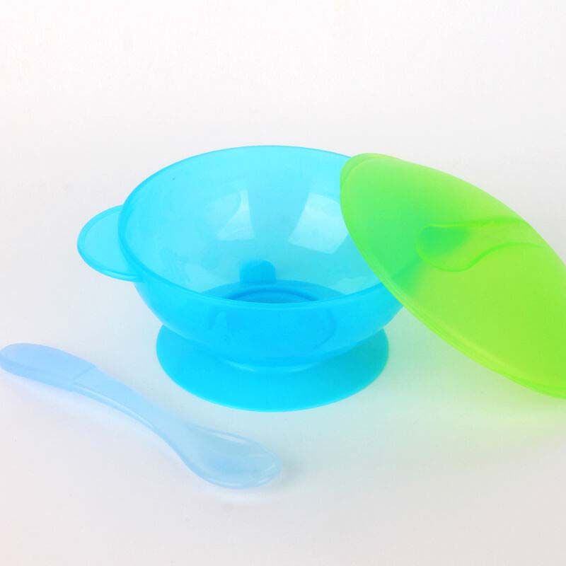 All-In-One Suction Cup Bowl Children Anti-Fall Bowl Baby Silicone Dishes Dining Plate Bowl Tableware Spoon Food Dinnerware Light Blue big image 2