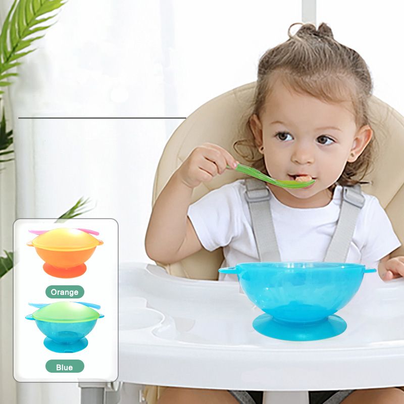 All-In-One Suction Cup Bowl Children Anti-Fall Bowl Baby Silicone Dishes Dining Plate Bowl Tableware Spoon Food Dinnerware Light Blue big image 5
